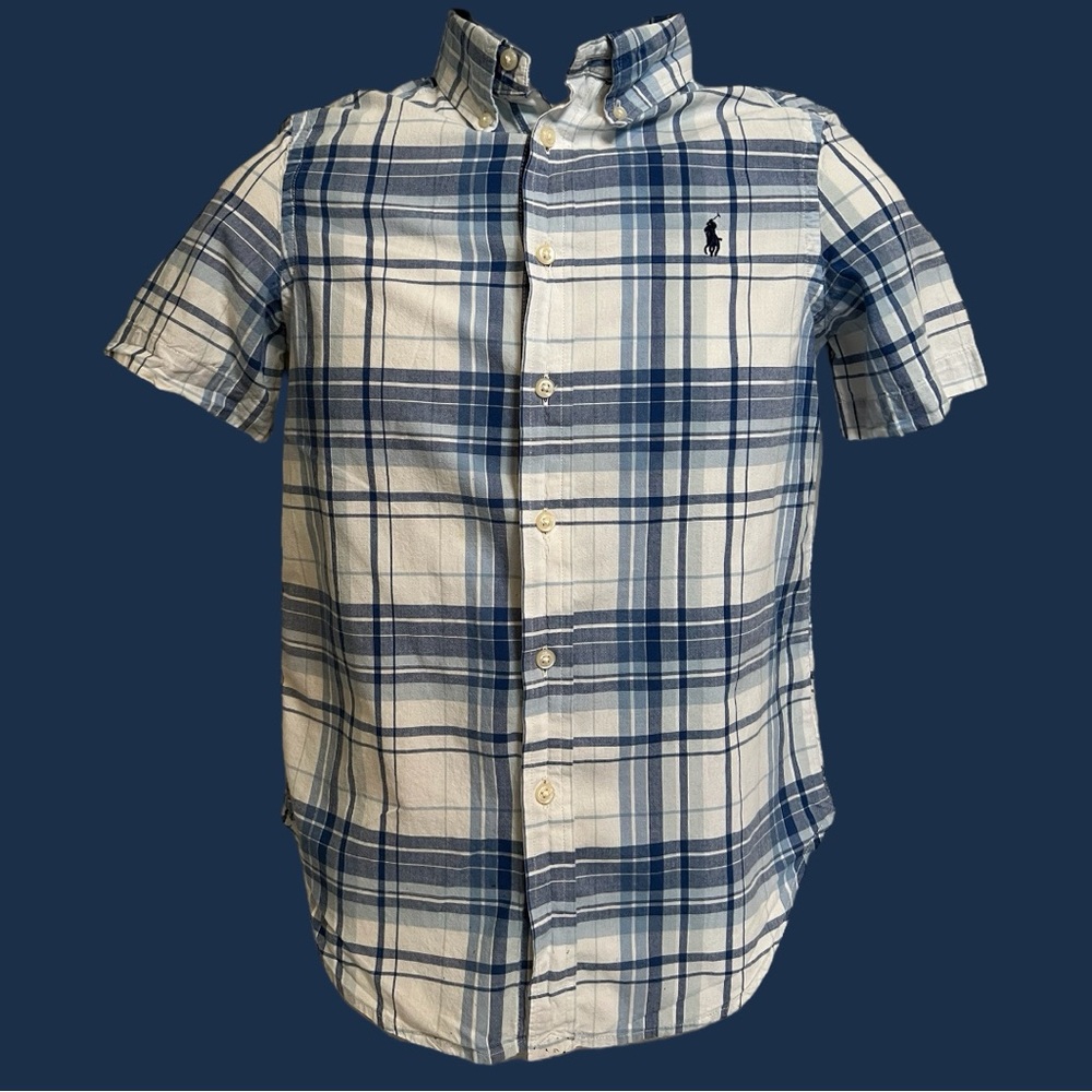 Polo Ralph Lauren button shirt blue plaid boys M (10/12) short sleeve